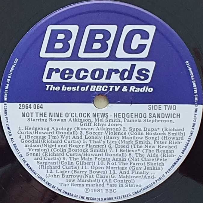 2964 064 Hedgehog sandwich Not the nine o'clock news from the BBC records and Tapes library Label